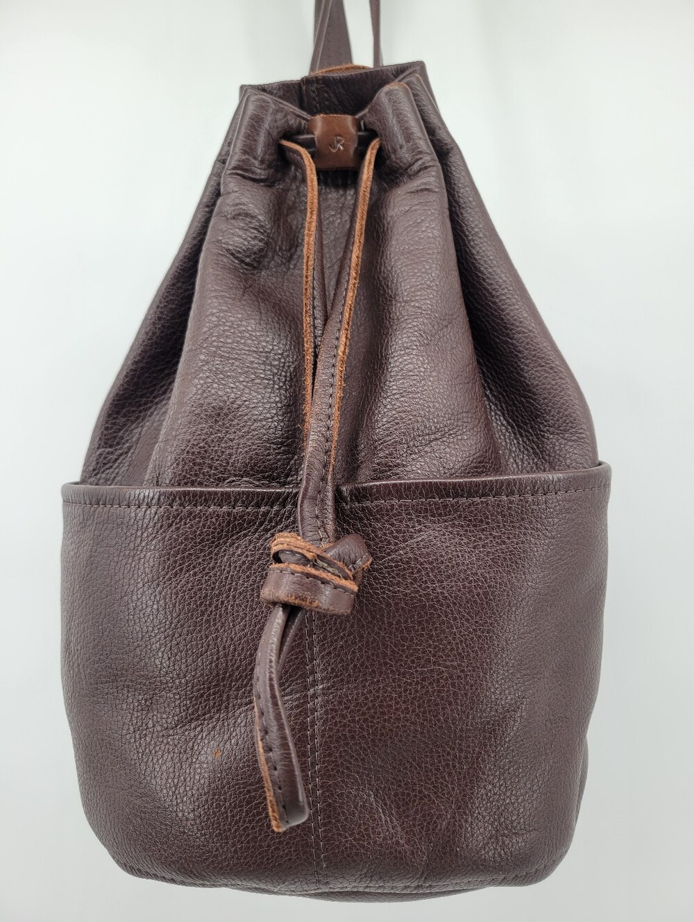 Joh. Rendenbach Unisex leather Pebbled Leather Drawstring Bucket Bag Brown